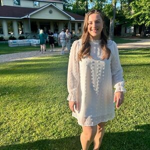 White long sleeve rehearsal dinner dress